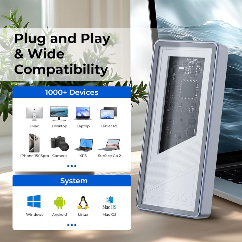 Rosewill حاوية SSD M.2 NVMe بسرعة 40Gbps مع مروحة تبريد، لوحة خلفية شفافة، تدعم M.2 NVMe SSD حتى 8TB، متوافقة مع Thunderbolt 3/4/USB4/3.2/2.0 M1 M2 Pro/Max، PC، MacBook، IPAD، Chrome - Image 5